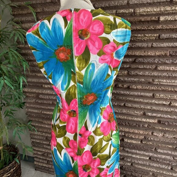 Alice Polynesian Fashions Bold Daisy Floral Maxi Dress Barkcloth Look - Picture 3 of 9